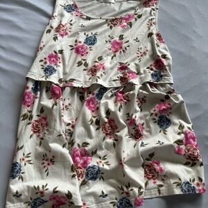 Ekouaer Floral Tank Shirt — Cream with Pink & Blue Flowers